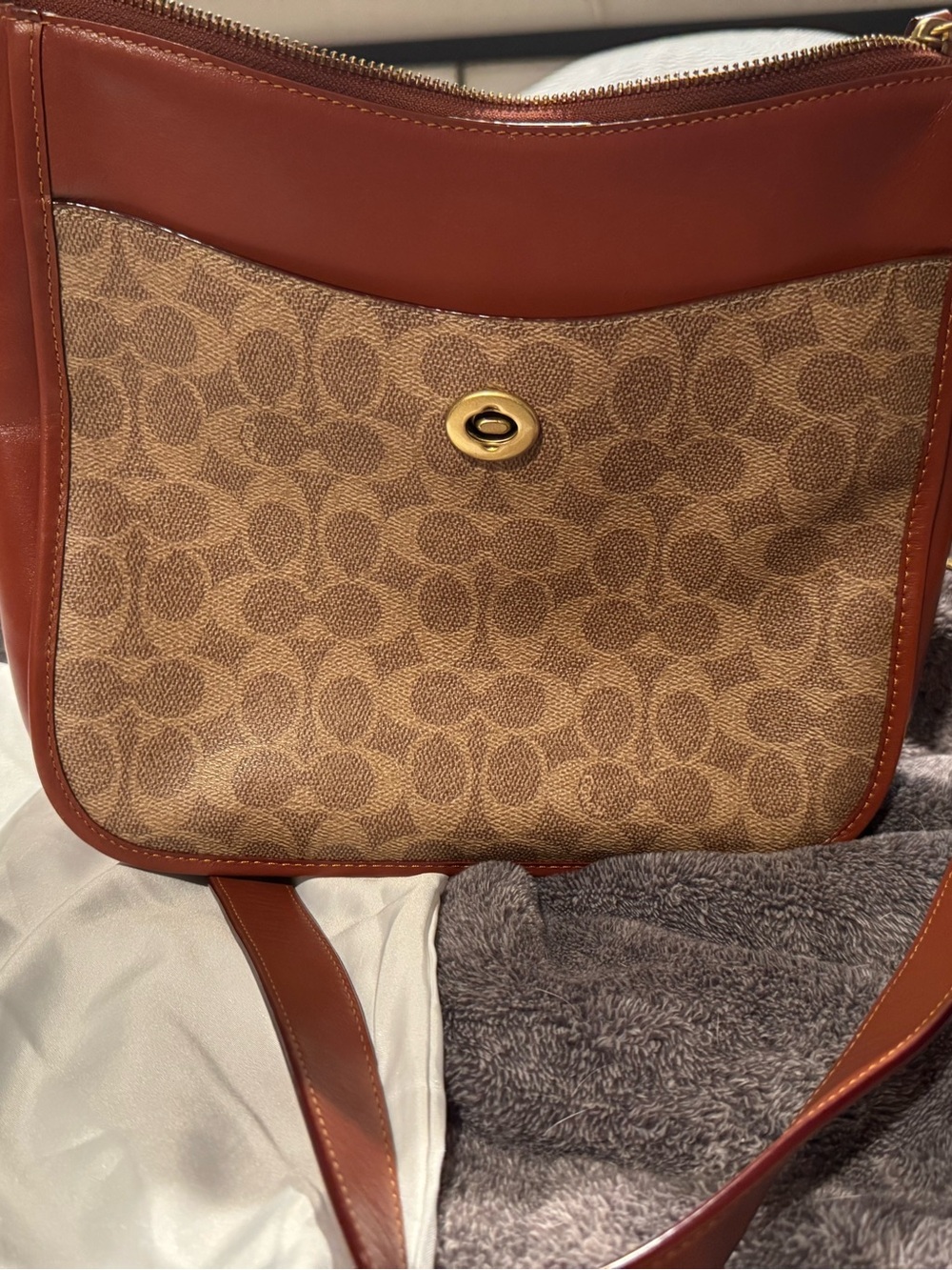 Coach Signature Canvas Crossbody in Tan and Saddle Brown